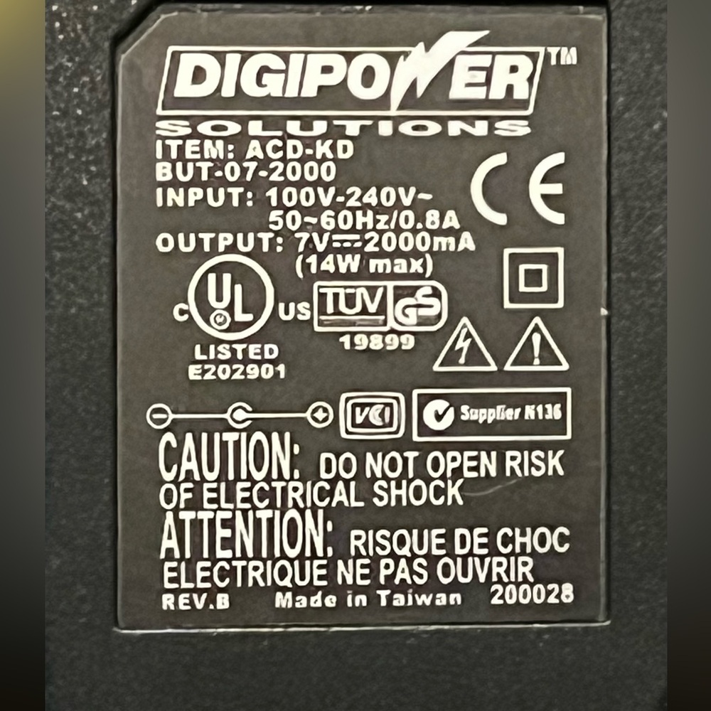 Digipower AC Adaptor (Model: ACD-KD BUT-07-2000)